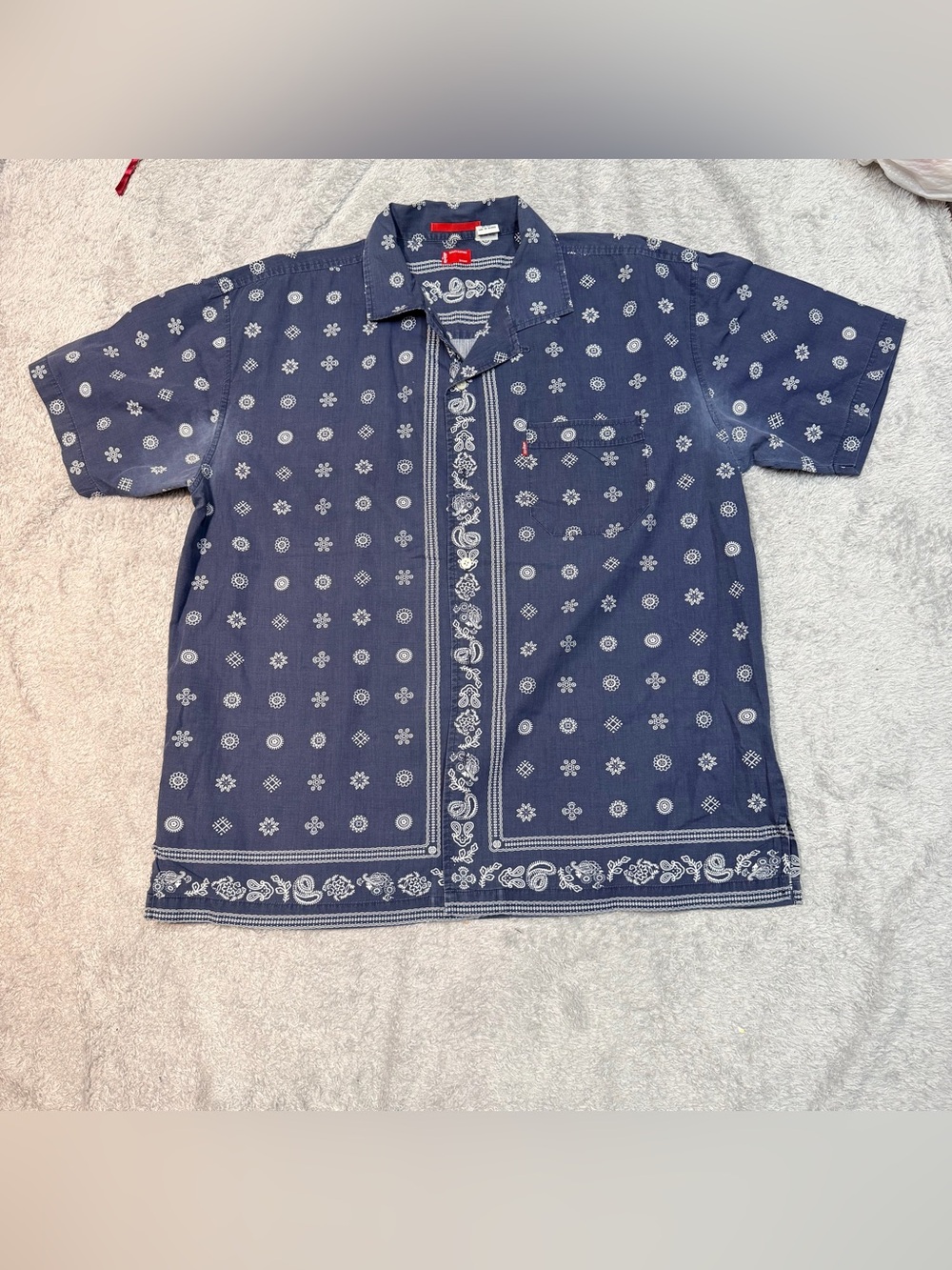 Levi's Navy Blue Bandana-Print Short Sleeve Button-Down Shirt